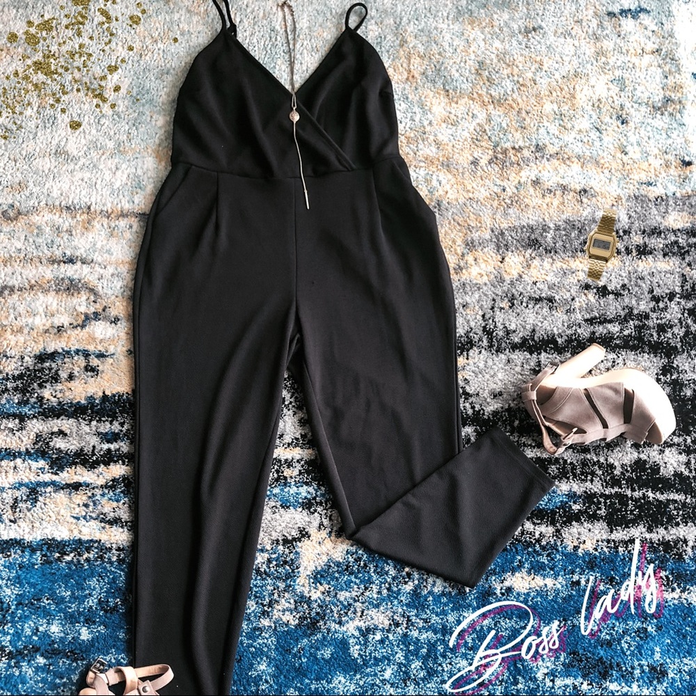 Black plunge sexy jumpsuit